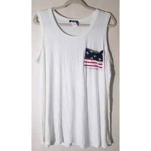 NWOT Heimish White Tank Top w/ American Flag Pocket